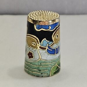 Two Mallards Cloisonne Thimble.
